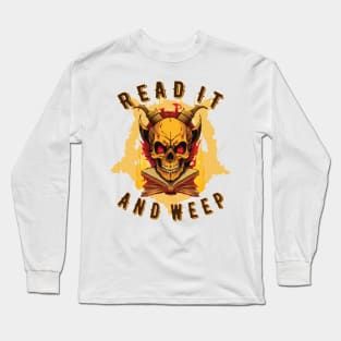 Horned skull sitting on flaming books. Long Sleeve T-Shirt